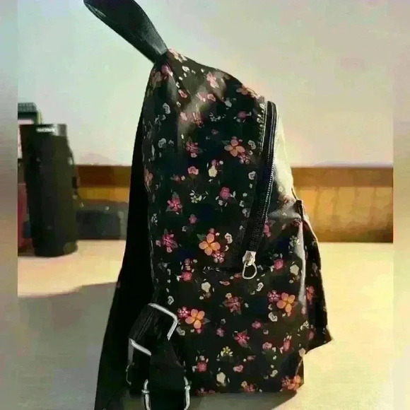 Black and Floral Print Mini Backpack - Picture 6 of 7